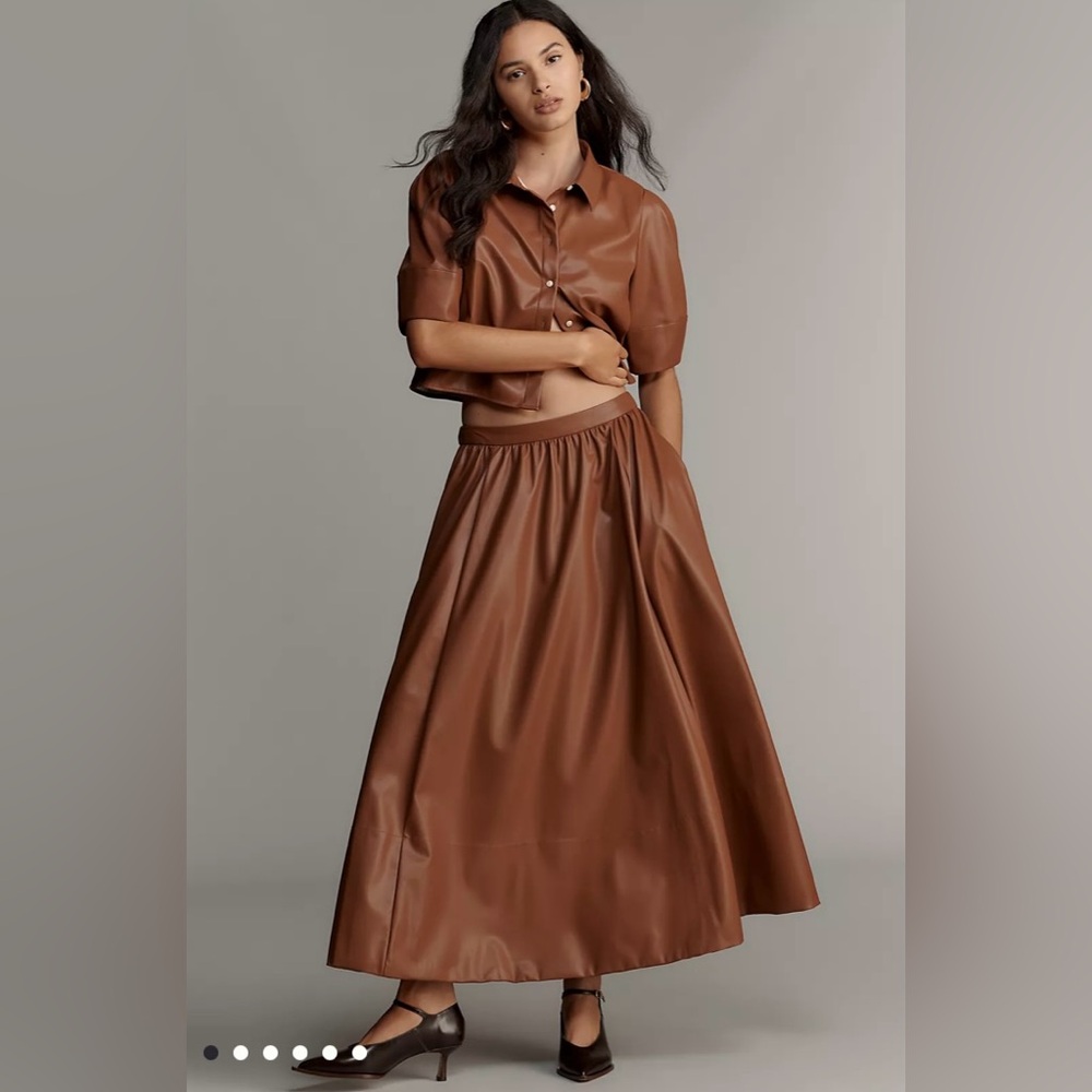 Maeve/Anthropologie Faux Leather Full Maxi Skirt in Rustic Brown Size S. NWT